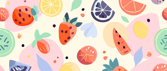 Abstracts geometric fruits illustration design. Hand drawn doodle in pastel colors.