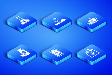 Set Shopping bag of marijuana, Test tube with, Online buying, Marijuana or cannabis leaf oil, Planting and Cup tea icon. Vector