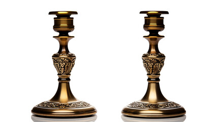 Stylish Antique Brass Candlestick Set on white background