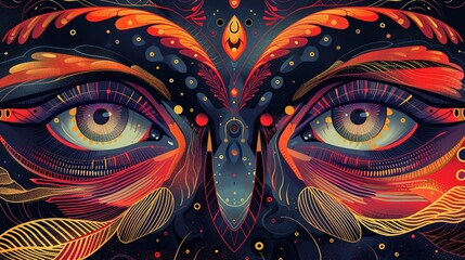 Naklejka premium A captivating digital illustration showcasing a pair of human eyes, adorned with intricate patterns and vivid colors set against a dark celestial background.