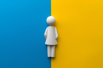 Minimalist 3D Female Icon on Blue and Yellow - Modern Gender Symbol Design
