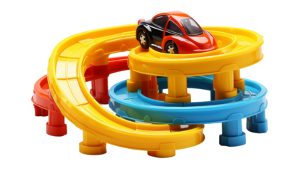 Stylish Plastic Toy Racetrack with Curved Design on white background