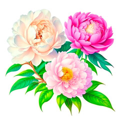 Vintage peony isolated in watercolor style with copy space for text