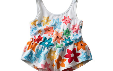 Playful and Colorful Summer Romper with Floral Design on white background