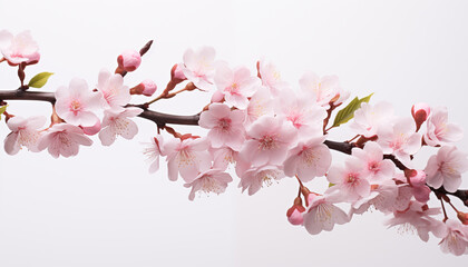 branches of cherry blossoms on a white background. 