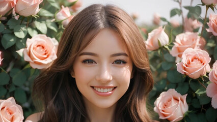 薔薇に囲まれた美しい女性｜Generative AI

