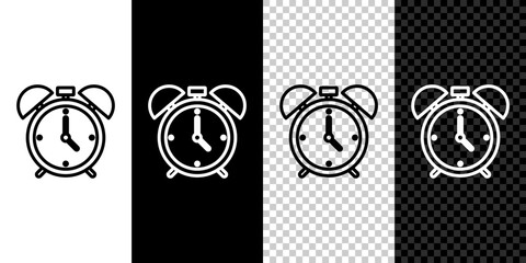 Set line Alarm clock icon isolated on black and white background. Wake up, get up concept. Time sign. Vector - obrazy, fototapety, plakaty