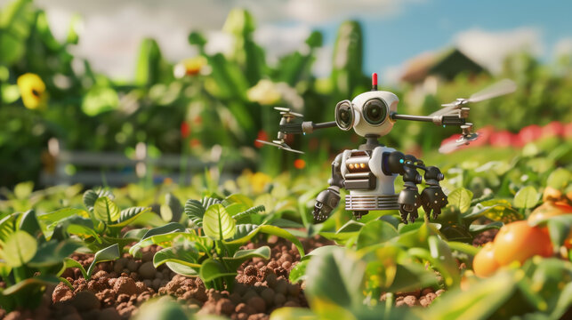 Smart farm with androids and drones.