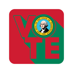 Vote sign, postcard, poster. Banner with Washington flag with long shadow. Vector illustration.