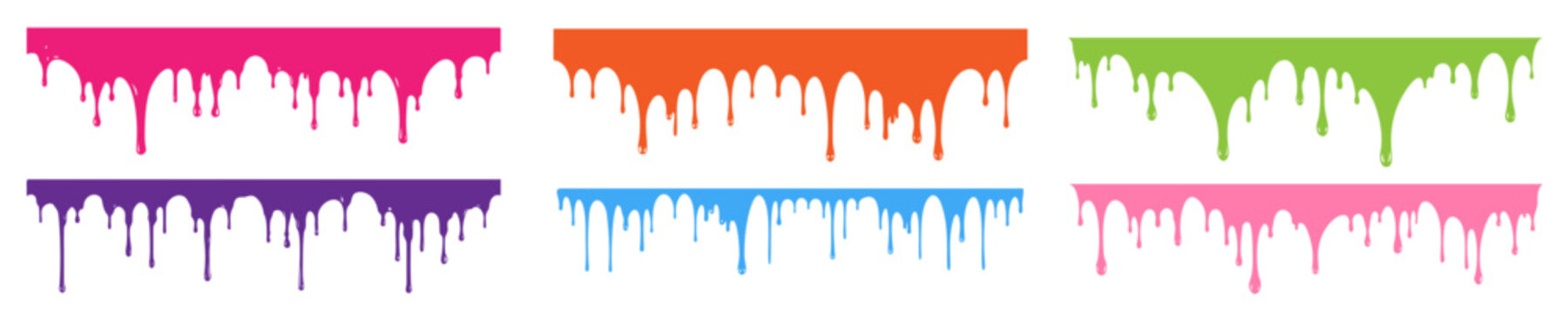 set of color paint drip. orange, blue, purple, green pink. vector design element