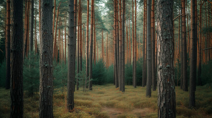 Pine forest background shoot from under