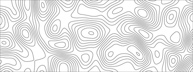 Abstract Topographic line art background. Mountain topographic terrain map background with white shape lines.Geographic map conceptual design.Black on white contour height lines.	
