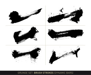 Grunge set: Brush strokes dynamic bars in black and white vectorized