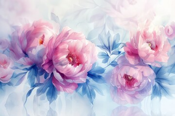 Watercolor Peonies with Space for Text