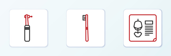 Set line X-ray shots, Tooth drill and Toothbrush icon. Vector