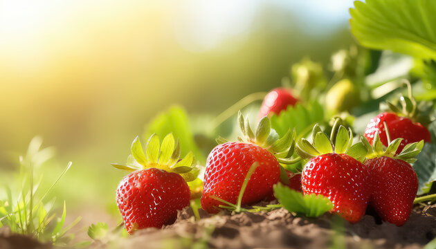 Ripe strawberries in the garden in summer