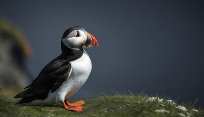 Naklejka premium Atlantic puffin (Fratercula arctica) in its natural habitat, generative AI