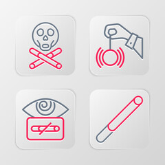 Set line Cigarette, Hypnosis, and Bones and skull icon. Vector