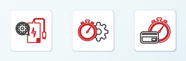 Set line Fast payments, Power bank setting and Time management icon. Vector