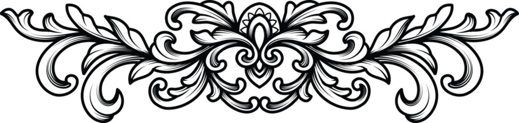 Luxury baroque element engraving vector illustration on transparent background. Classical vintage ornament, swirl, victorian, arabesque, flourish. Good for tattoo, jewellery, Pattern, Wedding Decorate