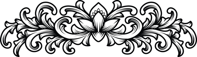 Black and white Vintage Baroque luxury frame engraving ornament vector illustration. Good for tattoo, Pattern, Wedding Decoration. Flourish floral ornament leaf engraved retro pattern decorative 
