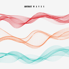 Set of colorful wavy lines. Vector line background. Abstract multicolored liquid wavy shapes futuristic banner. Glowing retro waves vector background