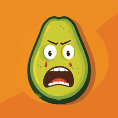 Angry Face Avocado with Orange Background Clipart flat
