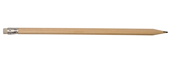 Wooden graphite pencil with an eraser at the end on an isolated background