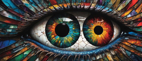 Beautiful eye embedded in stained glass, generative AI

