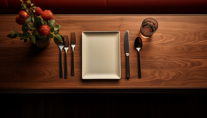 minimalistic table setting in a restaurant top view. 