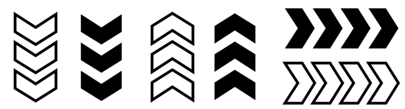 Black vector double chevrons pointing right upp down 