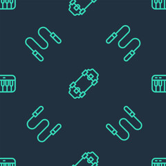 Set line Skateboard, Jump rope and Music synthesizer on seamless pattern. Vector