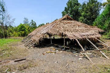 Thatched hut is used as a bivouac and stopping point in the Morowali Reserve, in Central Sulawesi 