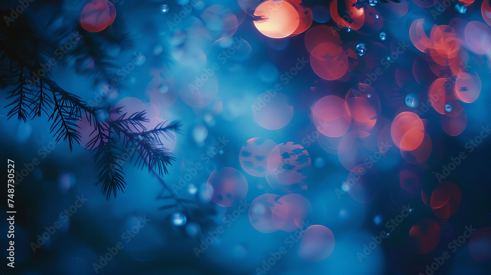 Wall mural blue and red abstract background with bokeh lights.