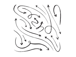 Collection of vector arrows line art drawing. Arrow. Cursor. Modern simple arrows. Isolated vector arrows hand drawn on white background