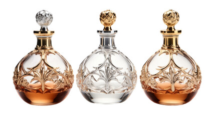 Sophisticated Gold-Accented Glass Decanters on white background