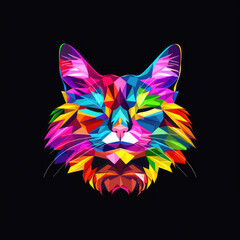 Fototapeta premium Portrait rainbow cat black background, polygon design for printing on a T-shirt, mug, notebook