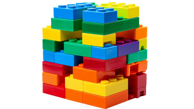 Colorful Plastic Building Block Set on white background