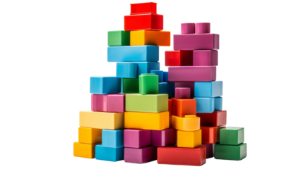 Stacked Plastic Building Blocks Collection on white background