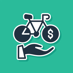 Blue Bicycle rental mobile app icon isolated on green background. Smart service for rent bicycles in the city. Mobile app for sharing system. Vector