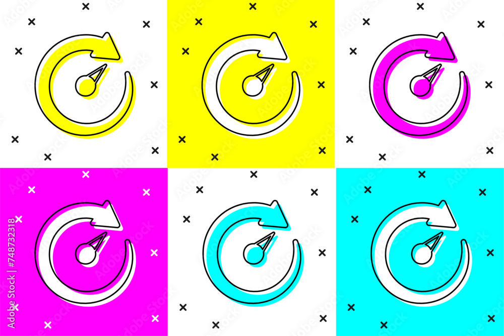 Poster set digital speed meter icon isolated on color background. global network high speed connection data