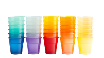 Assorted Plastic Stacking Cups Ensemble on white background