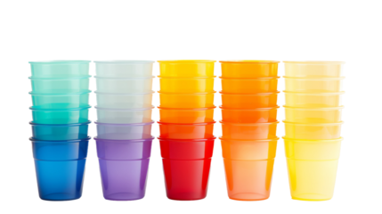 Assorted Plastic Stacking Cups Ensemble on white background