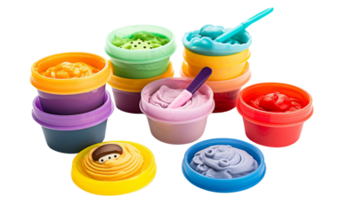 Colorful Playdough Container Set on white background