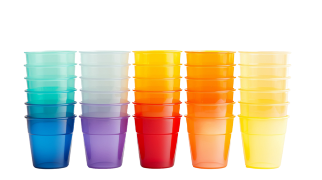 Assorted Plastic Stacking Cups Ensemble on white background