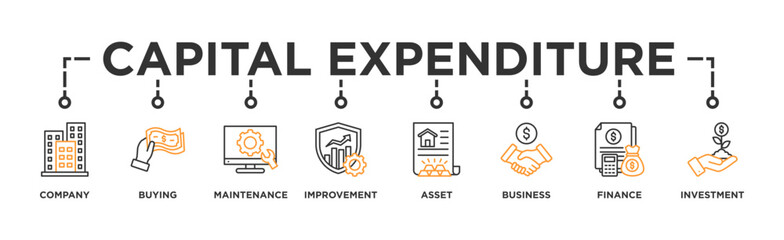 Capital expenditure banner web icon illustration concept with icon of company, buying, maintenance, improvement, asset, business, finance, investment