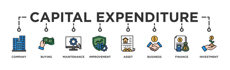 Capital expenditure banner web icon illustration concept with icon of company, buying, maintenance, improvement, asset, business, finance, investment