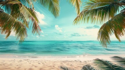 Fototapeta na wymiar Tranquil beach scene. Exotic tropical beach landscape for background or wallpaper. Design of summer vacation holiday concept.