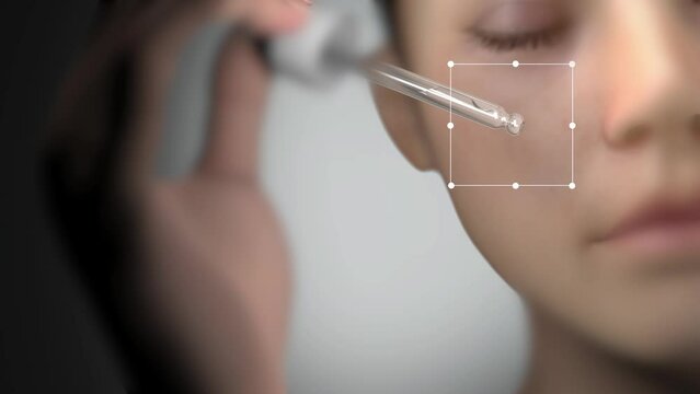The serum is dripping and showing the effectiveness of facial skin care. 3d rendering.