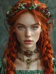 Redheaded Woman with Floral Crown